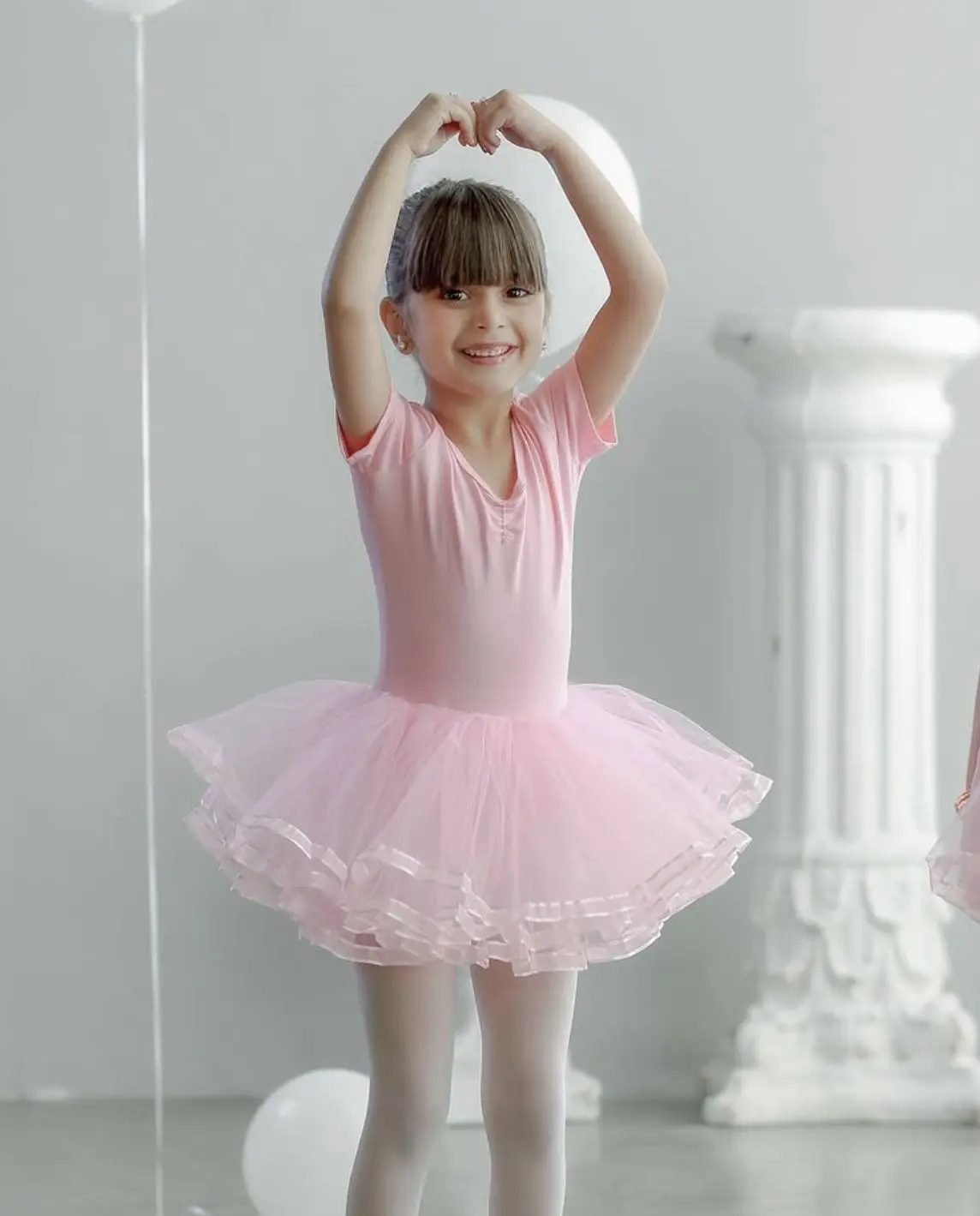 Girls’ White Cotton Bodice Ballet Dress with Red Tulle Skirt - photo 3