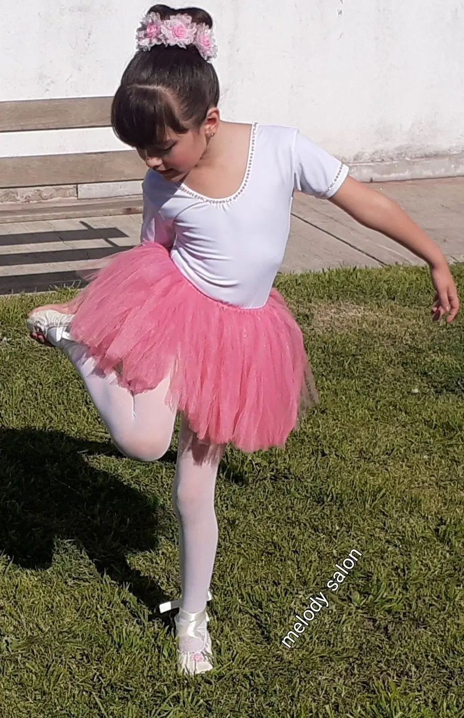 Girls’ White Cotton Bodice Ballet Dress with Red Tulle Skirt - photo 4