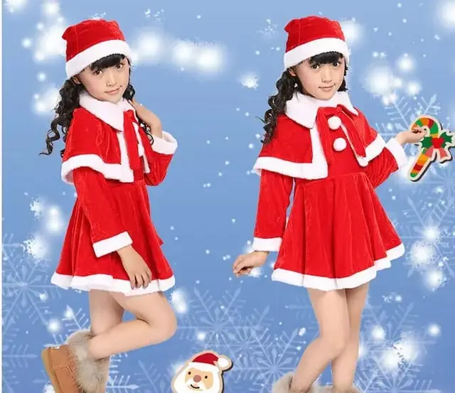 Girls’ Red Christmas Dress with White Fur Trim and Matching Hat
